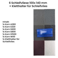 6 x Schleifvlies Set inkl. Kletthalter für Schleifvlies | Schleifscheibe | Vliespads 100 x140 mm (div. Körnungen)